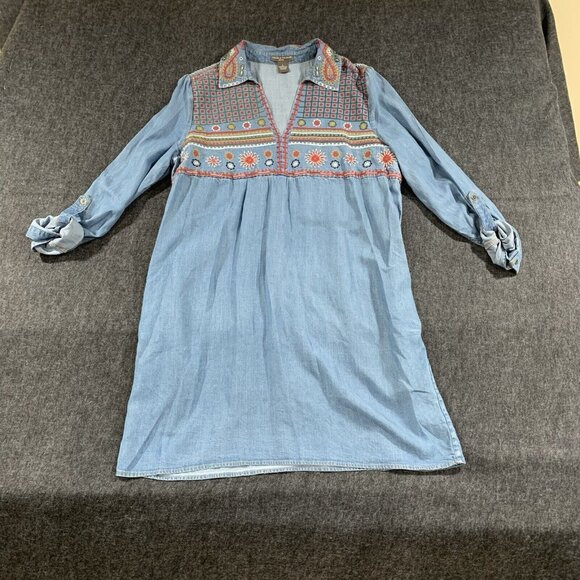 Chelsea & Theodore Dresses & Skirts - Chelsea & Theodore denim shirt dress boho embroidered size L colorful E12